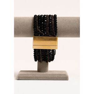 90's Vintage Womens Chunky Dark Beaded Gold Clasp Cuff Bracelet Y2K Edgy Preppy